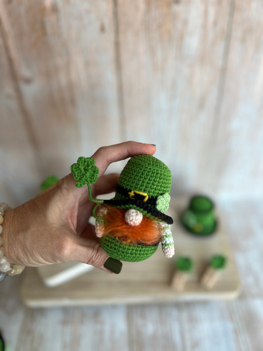 Cheerful Gnome, St. Patrick’s Day Gnome, Lucky Sharmrocks, Readymade, Unique Crocheted St. Patrick’s Day Decor