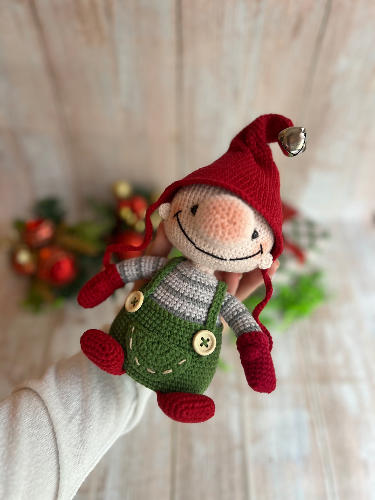 Christmas Gnome, Handmade Knitted Christmas Ornament, Amigurumi Crochet Doll, Ready Made, Adorable Crochet Christmas Gnome for Festive Decor