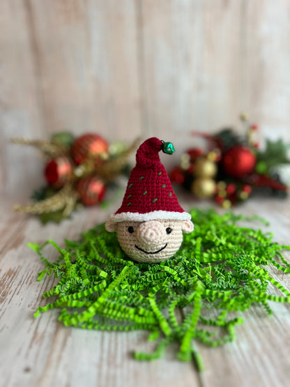 Handmade Crochet Elf Ornament with Festive Red Hat, Christmas Ornament - Festive Elf Decor, Elf Christmas Tree Ornament - Handmade Elf Charm, Perfect for Elf Lovers