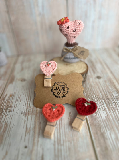 Crochet Heart Peg Clip with Gift Tag, Readymade, Valentines Gift Idea, Unique, Handmade with Love