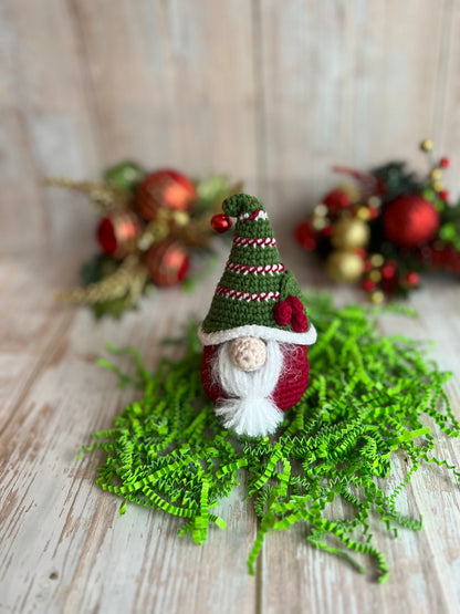 Christmas Gnome Ornament, Handmade Crochet Gnome Ornament with Festive Green Hat, Christmas Ornament - Festive Gnome Decor, Gnome Christmas Tree Ornament - Handmade Gnome Charm, Perfect for Gnome Lovers