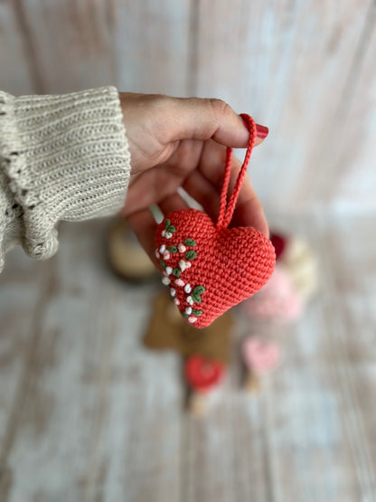 Handmade Embroidered Crochet Heart Decor, Hangable Hearts, Floral Plush Hearts, Valentines Gift Idea, Unique Handmade Gift, Readymade