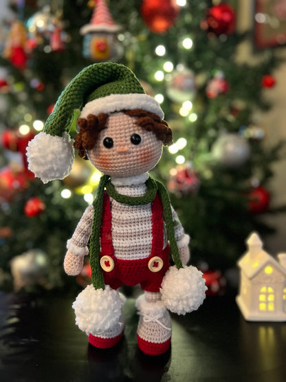 Little Boy Christmas Decoration, Crochet Doll,   Handmade Knitted Christmas Decoration, Amigurumi, Ready Made,  Unique Plush Doll, Collectible Handmade Plushies