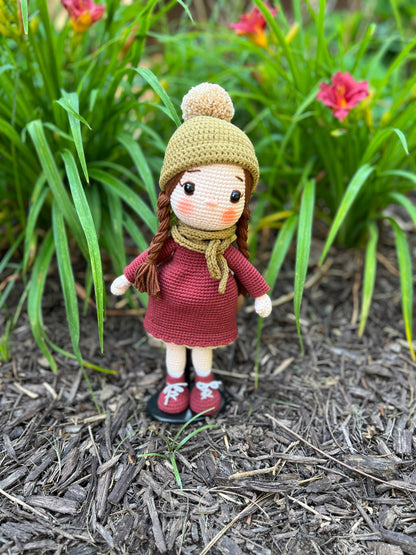 Winter Girl Amigurumi Crochet Doll, Handmade Knitted, Ready Made, Unique Collectible Doll,  Kids Gifts, Artisan Doll, Limited Edition Baby Dolls