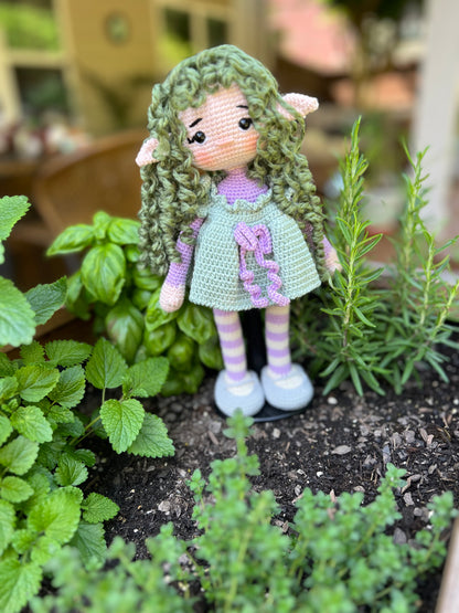 Elven Girl Handmade Doll, Crochet Amigurumi, Handmade Knitted, Ready Made, Unique Collectible Doll,  Kids Gifts, Unique Plush Doll, Artisan Doll