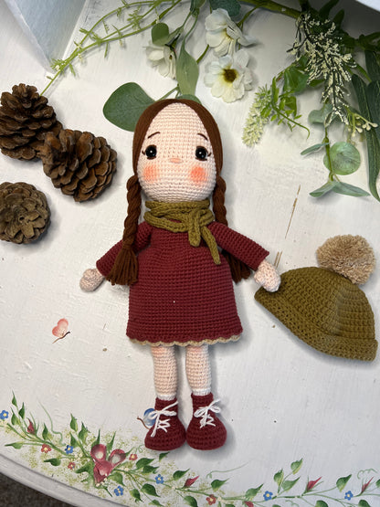 Winter Girl Amigurumi Crochet Doll, Handmade Knitted, Ready Made, Unique Collectible Doll,  Kids Gifts, Artisan Doll, Limited Edition Baby Dolls