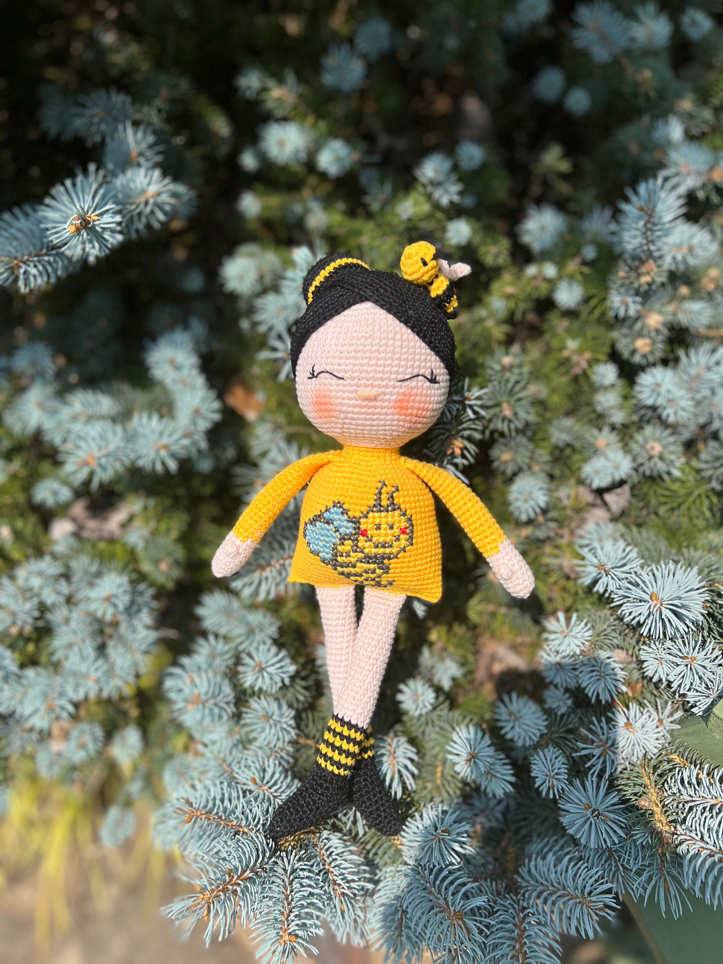 Bee Lover Crochet Doll, Amigurumi, Handmade Knitted, Ready Made,  Kids Gifts, Unique Nursery Decor