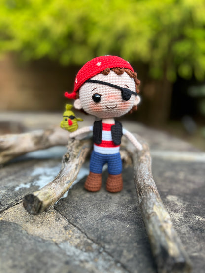Pirate Boy Plush Doll, Amigurumi Crochet Doll, Handmade Knitted, Ready Made, Unique Collectible Doll,  Kids Gifts, Limited Edition Baby Dolls, Collectible Handmade Plushies