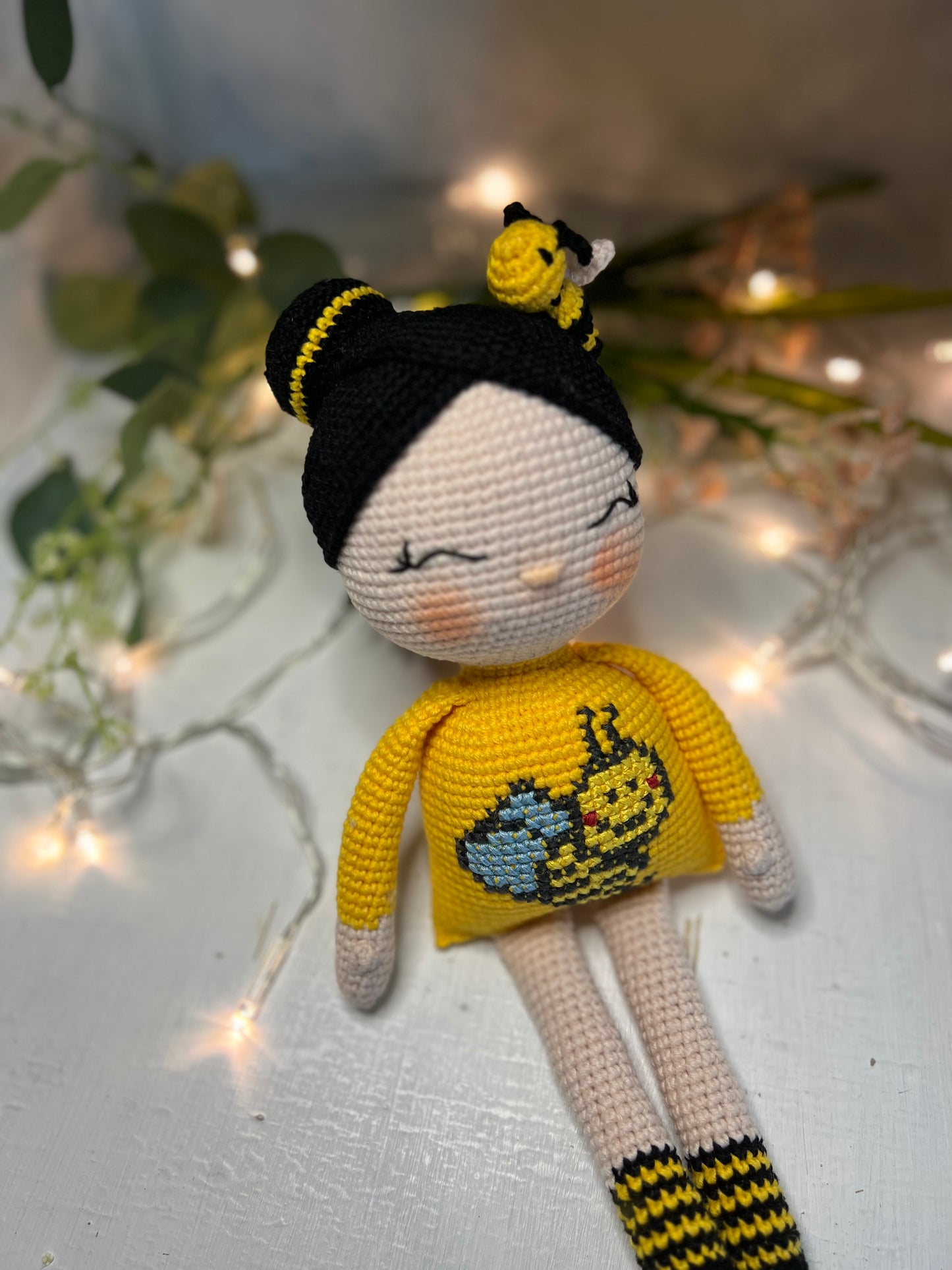 Bee Lover Crochet Doll, Amigurumi, Handmade Knitted, Ready Made,  Kids Gifts, Unique Nursery Decor