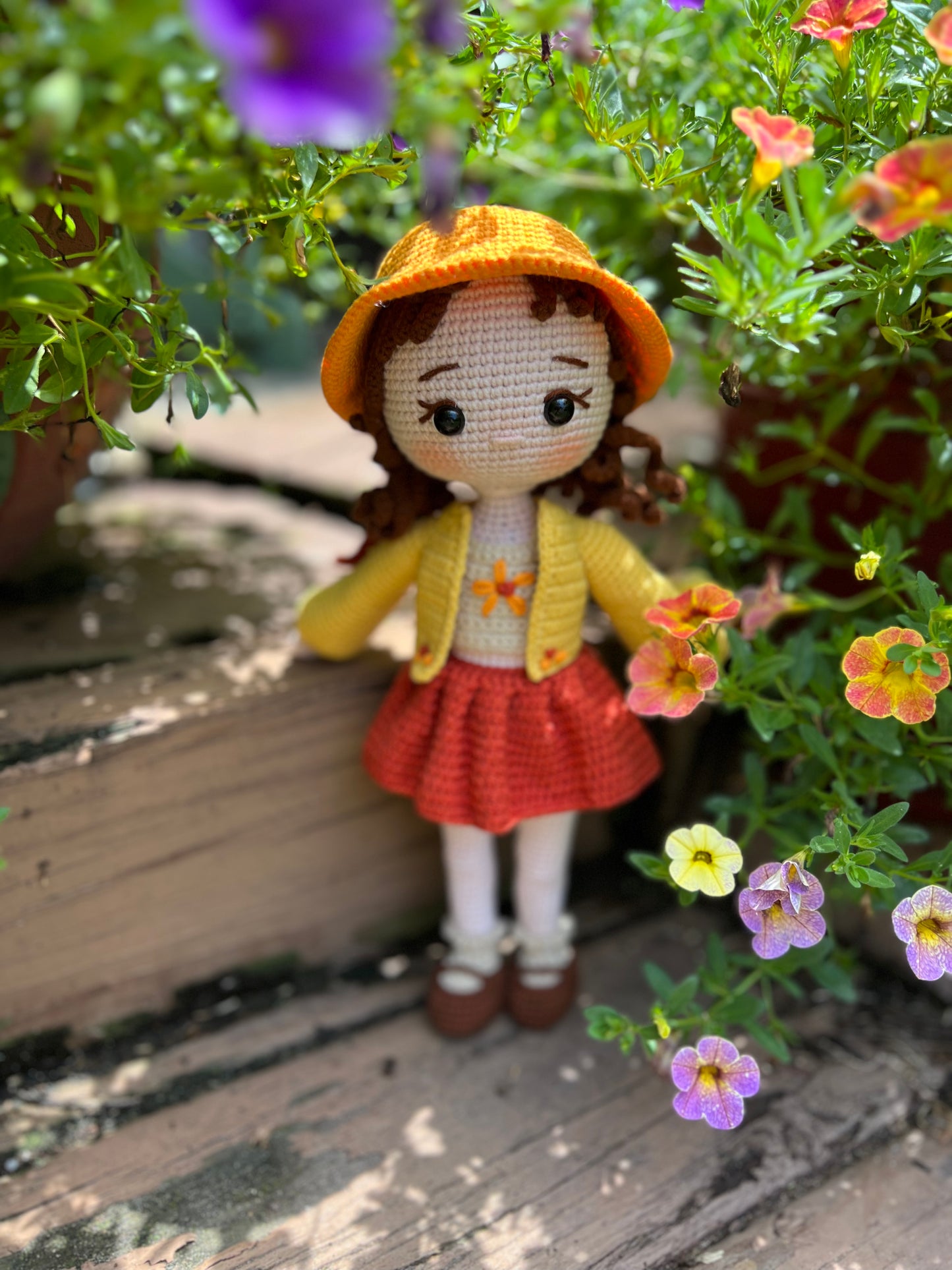 Girl With Orange Hat Amigurumi Doll, Handmade Knitted, Crochet Doll, Kids Gifts, Collectible Handmade Plushies, Unique Nursery Decor