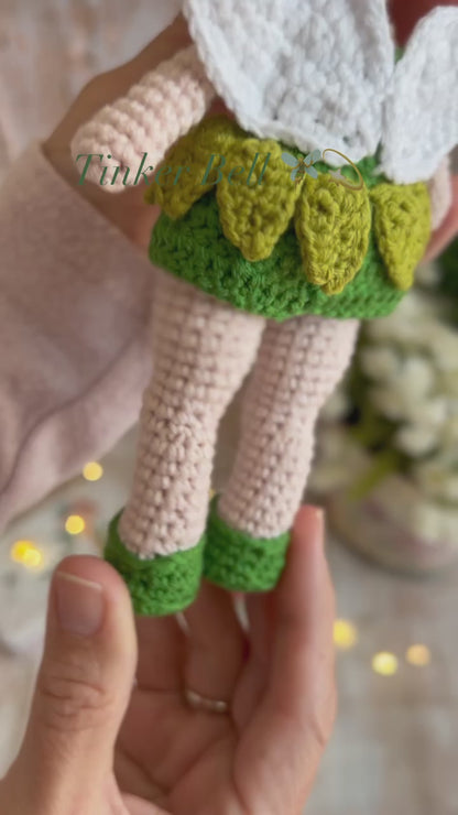 Tinker Bell Amigurumi Crochet Doll, Handmade Knitted, Ready Made, Unique Collectible Doll,  Kids Gifts, Limited Edition Baby Dolls, Collectible Handmade Plushies